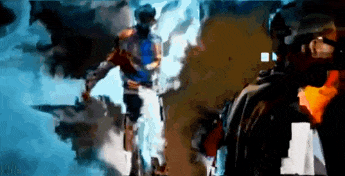 a painting of a man standing in front of a smoke filled room