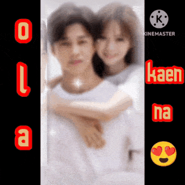 a blurred image of a man and woman with the words kaen na in red letters