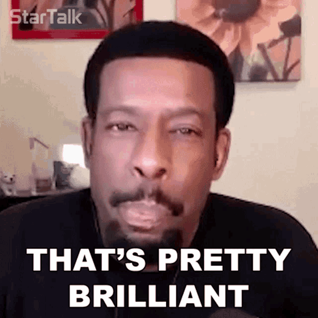 a man with a beard and mustache is making a funny face and saying `` that 's pretty brilliant '' .
