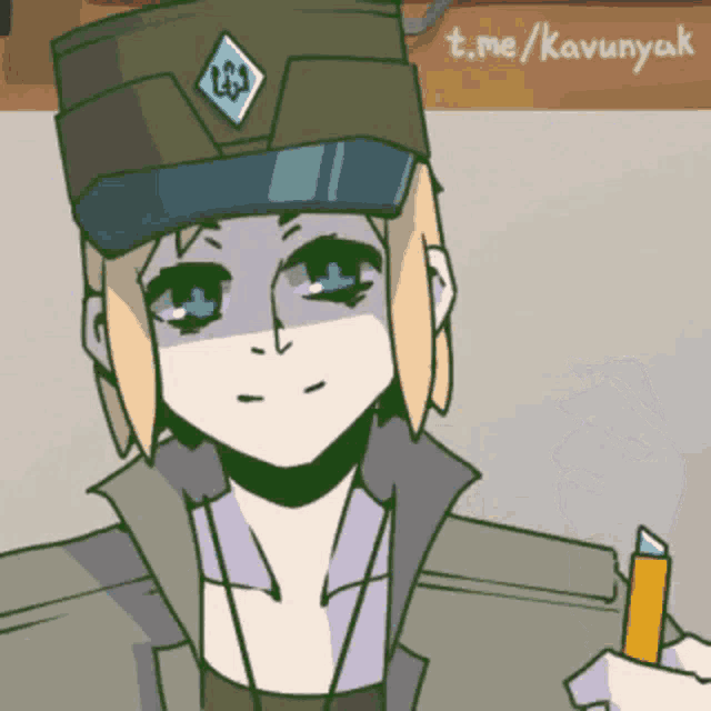a cartoon drawing of a girl with a diamond on her hat and the words t.me/kavunyak below her