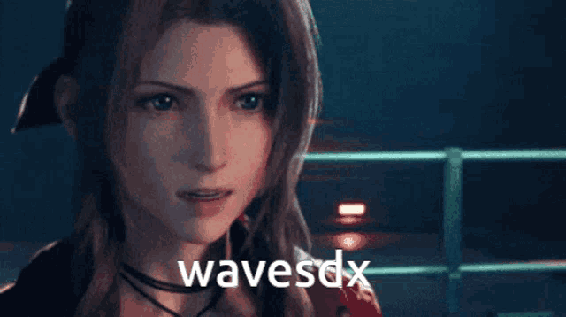 a close up of a woman 's face with the words wavesdx on the bottom