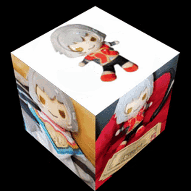 a white cube with a stuffed toy on top