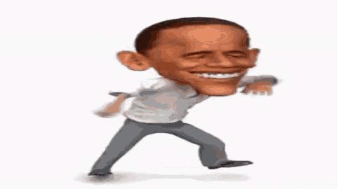 a cartoon of barack obama is dancing with his eyes closed .