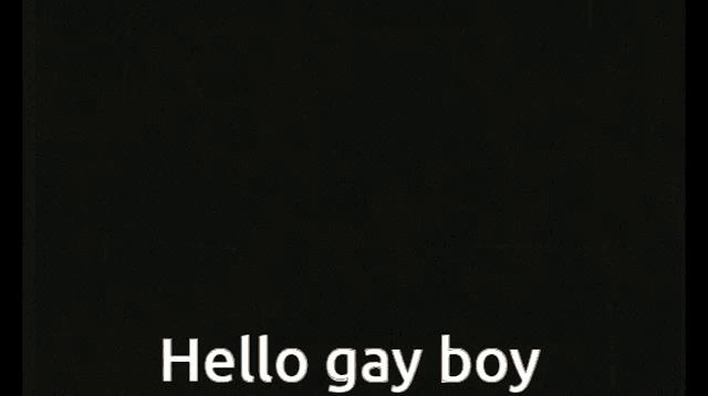 a cartoon character says hello gay boy next to a man in a white hat