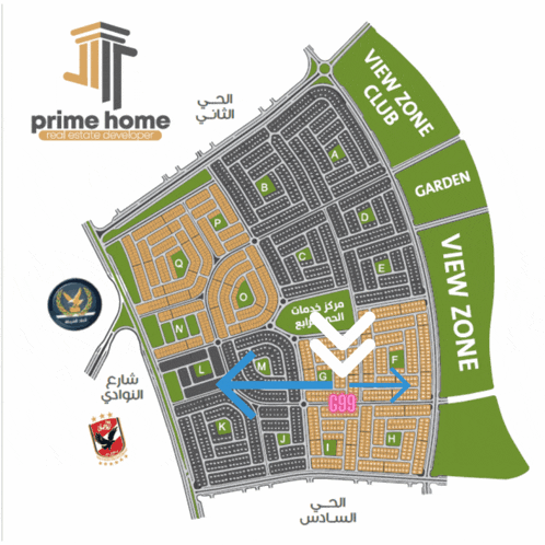 a map showing a view zone club and a garden
