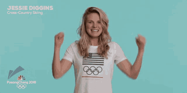 a woman wearing a jessie diggins cross country skiing t-shirt