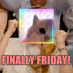a picture of a woman with a picture of a dog behind her that says finally friday