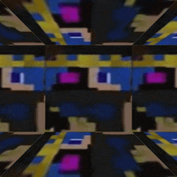 a kaleidoscope of pixelated images with purple and yellow lines