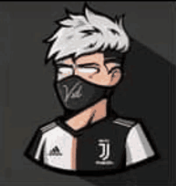 a cartoon of a man wearing a mask and a juventus shirt .