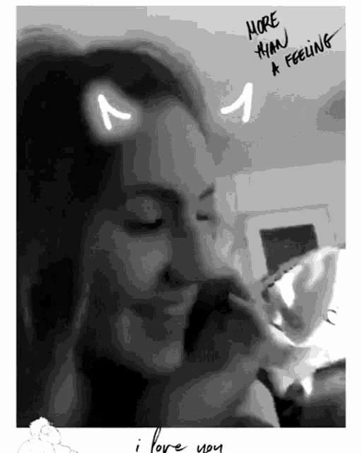 a black and white photo of a woman with the words more than a feeling written above her