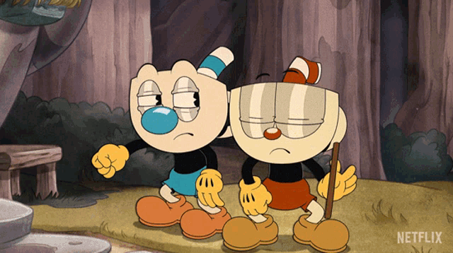 two cartoon characters standing next to each other with netflix written on the bottom