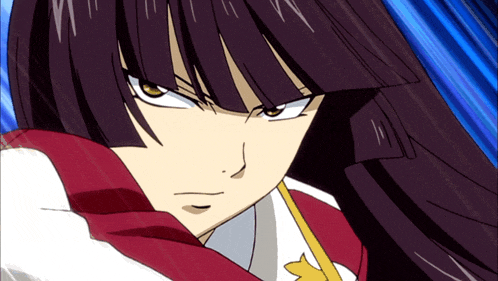 a close up of a cartoon character with a sword in her hand