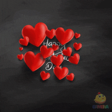 a blackboard with red hearts and the words happy valentine 's day written on it