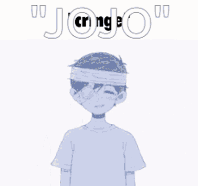 a boy with a bandage on his head is standing in front of a ghost that says jojo