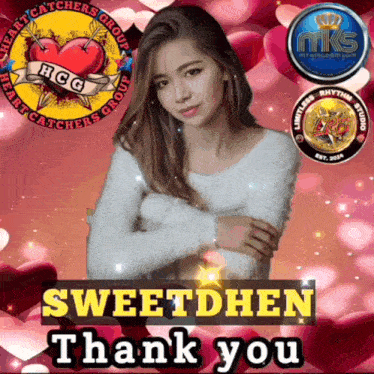 a picture of a woman with the words " sweetdhen thank you " on the bottom