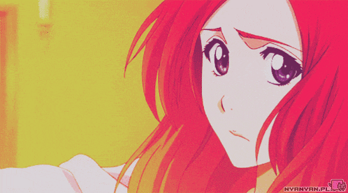 a picture of a girl with red hair and a yellow background that says nynyanyan.pl