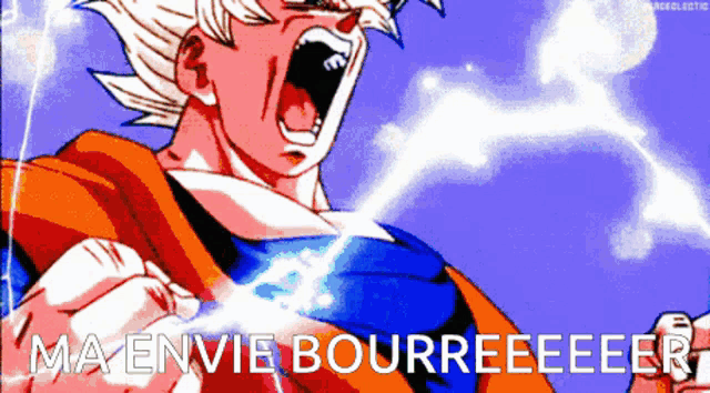 a cartoon of a man screaming with the words ma envie bourreeeer