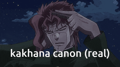 a man combs his hair with the words kakhana canon ( real ) written below him