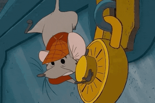 a cartoon mouse is laying on its back next to a padlock with the words quiet written below it