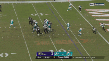 a football game between the ravens and the dolphins is being shown on fox network