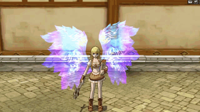 a girl in a video game with wings on her back