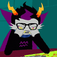 a cartoon character with glasses and a purple cape