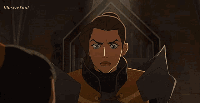 a cartoon of a woman looking at another person with illusive soul written below her