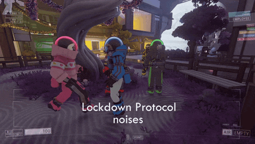 a screenshot of a video game with the words lockdown protocol noises on the bottom