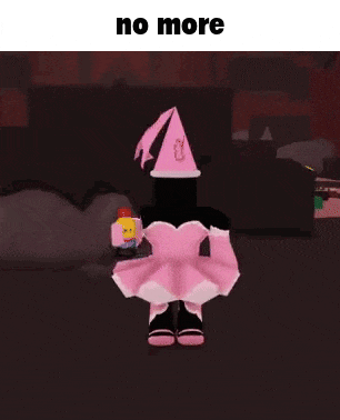 a black roblox character wearing a pink dress and a pink hat is holding a microphone .