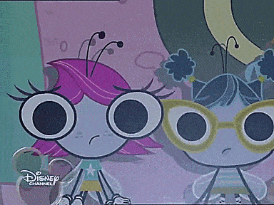 two cartoon characters from disney channel are standing next to each other on a pink background