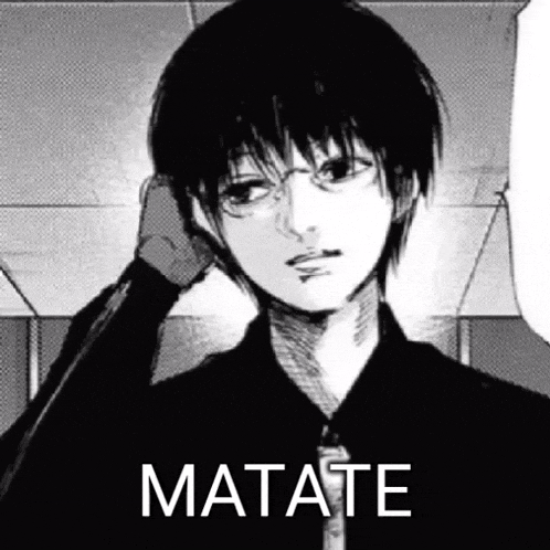 a black and white drawing of a man with glasses and the word matate written on it .