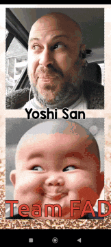 a picture of yoshi san and a picture of a baby with the words team fad below them