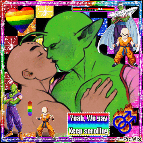 a picture of a couple kissing with the words yeah we gay keep scrolling on the bottom