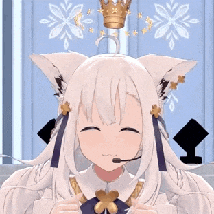 a white anime girl with a crown on her head is smiling