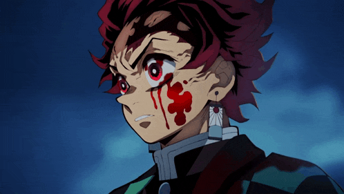 a close up of a person with blood coming out of their eye