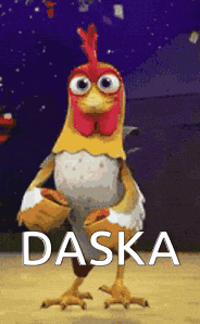 a cartoon chicken with the word daska on the bottom right