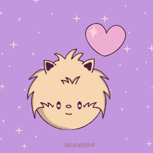a cartoon drawing of a cat with a pink heart above it and the words metleyfriends below it