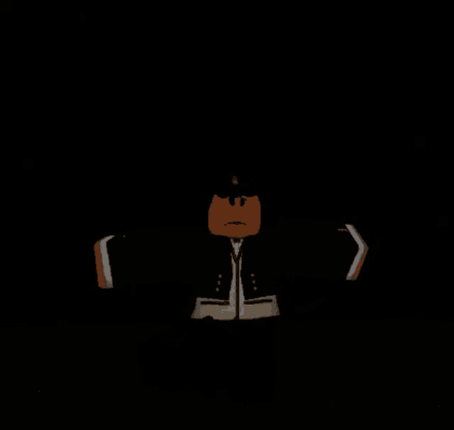 a roblox character is standing in the dark with his hands outstretched