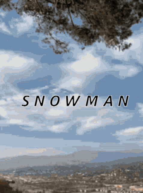 a snowman poster with a tree in the background