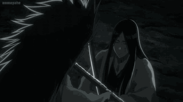 a woman in a black and white anime says what 's the matter