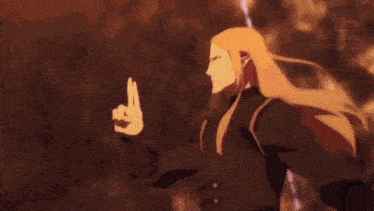 a hand is reaching out towards a woman with long blonde hair .