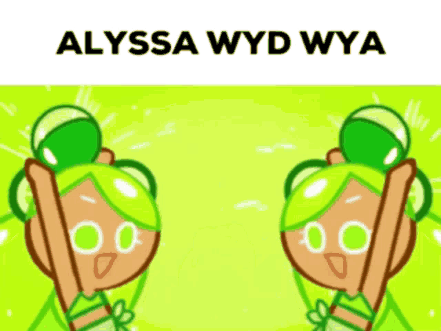 a picture of a cookie run character with the name alyssa wyd wya