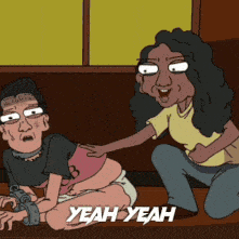 a cartoon of a woman putting her hand on a man 's butt that says yeah yeah on it