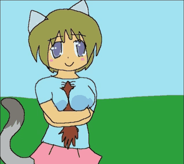 a drawing of a girl holding a cat in her arms