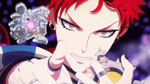 a cartoon character with red hair has a ring on his finger