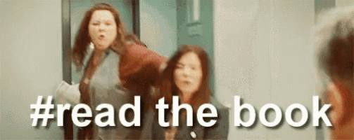 a group of women are standing next to each other in an elevator with the words `` read the book '' written on the bottom .