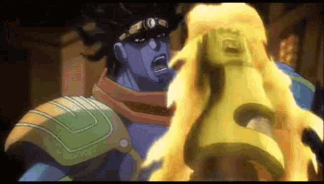 star platinum from jojo 's bizarre adventure is holding a gold statue in his hand .