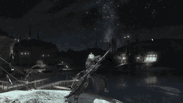 a person holding a sword in a video game