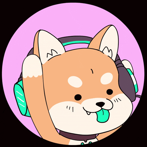 a cartoon of a dog wearing headphones with the letter m on its ears