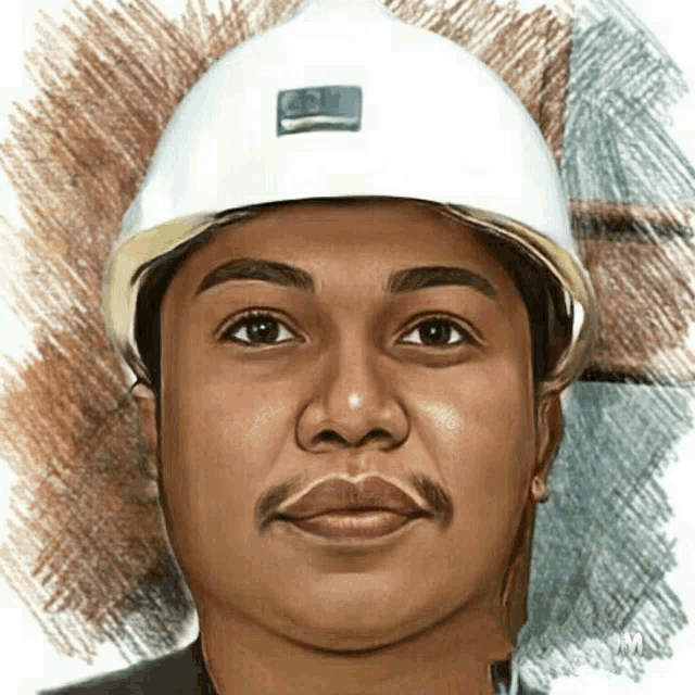a drawing of a man wearing a hard hat with the letters gdl on it